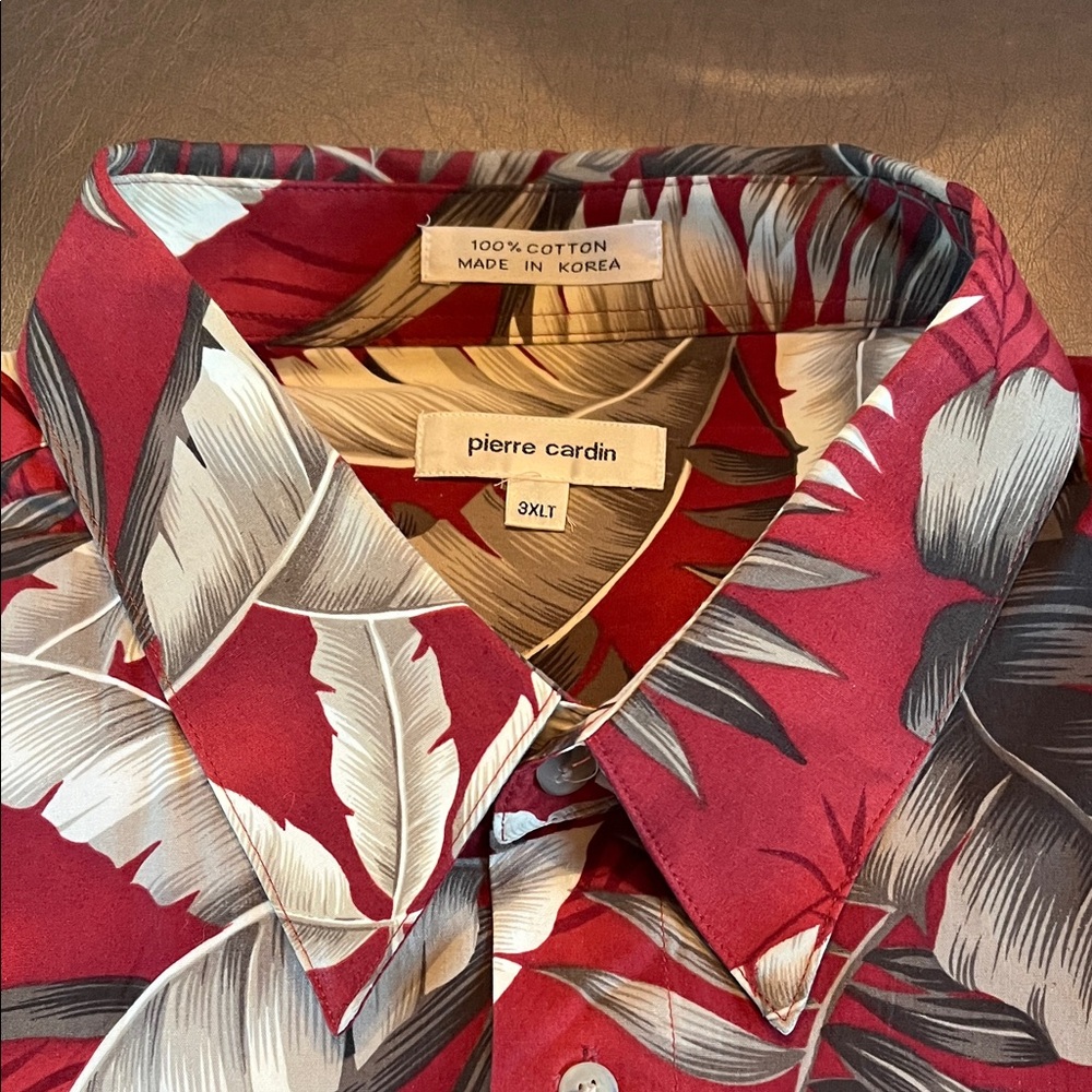 Pierre Cardin Men's Red and White Leaf Pattern Shirt